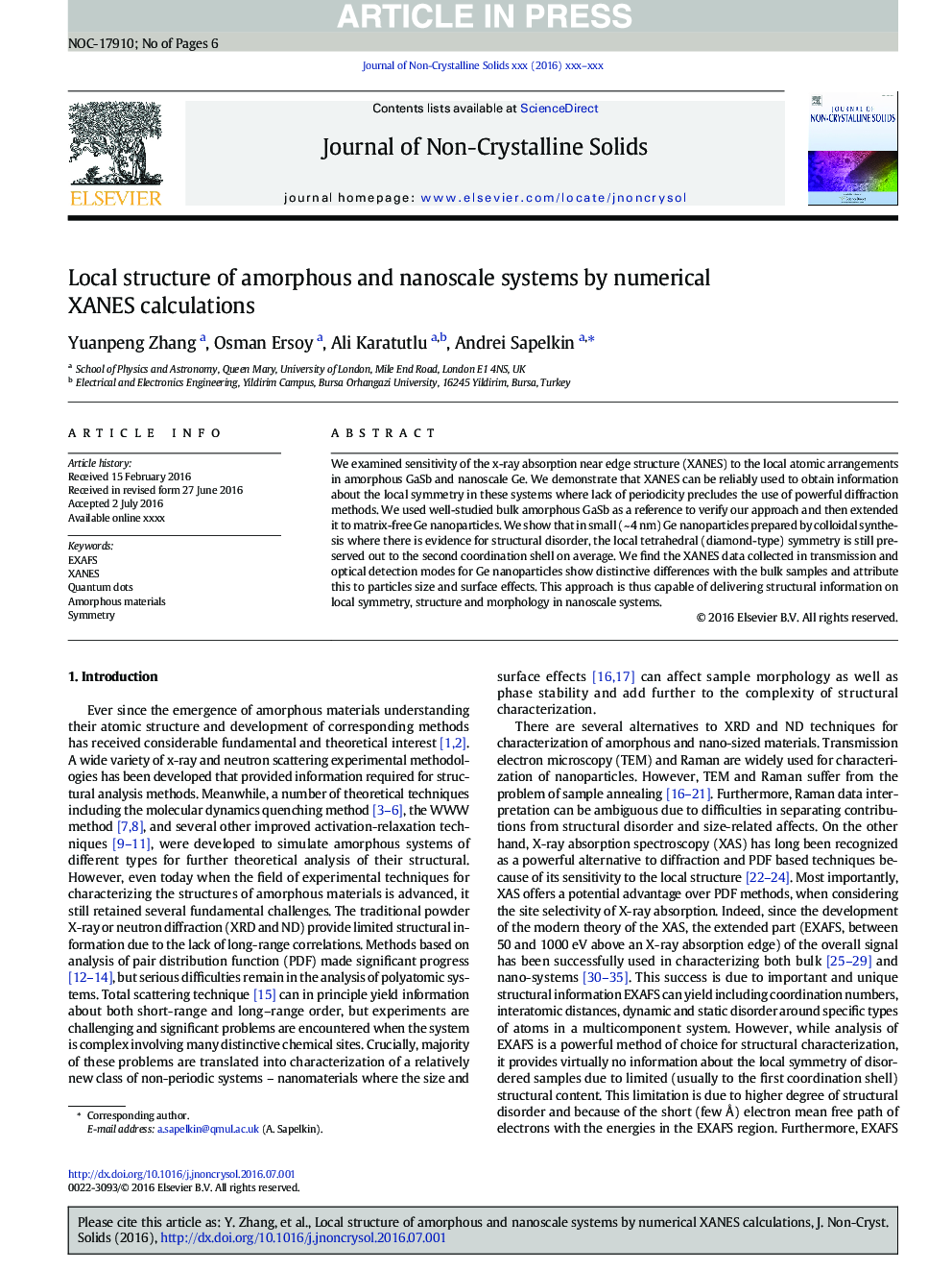 Local structure of amorphous and nanoscale systems by numerical XANES calculations