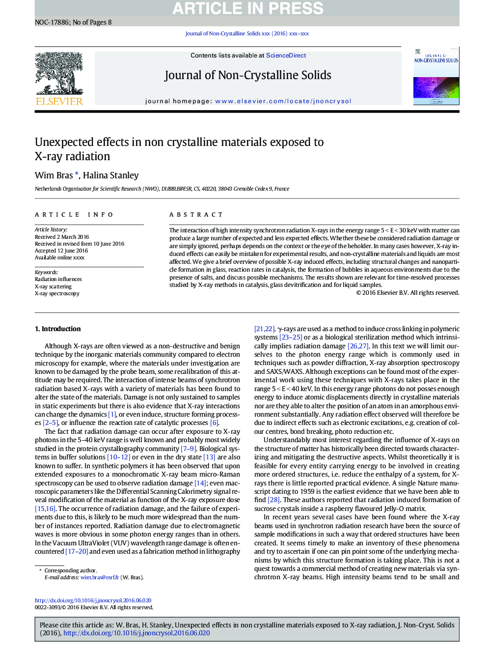 Unexpected effects in non crystalline materials exposed to X-ray radiation