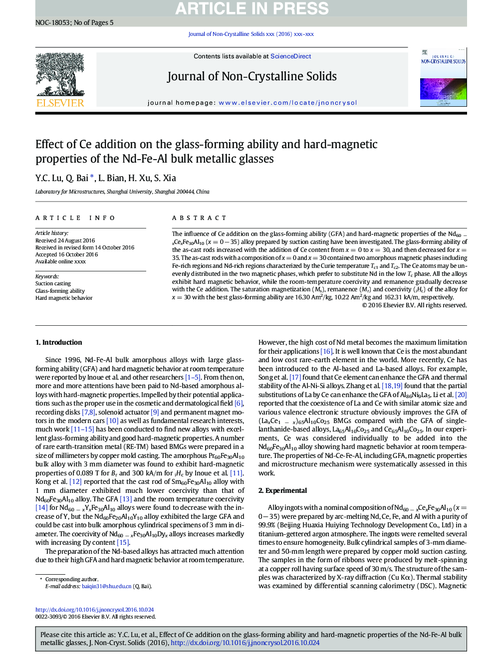 Effect of Ce addition on the glass-forming ability and hard-magnetic properties of the Nd-Fe-Al bulk metallic glasses