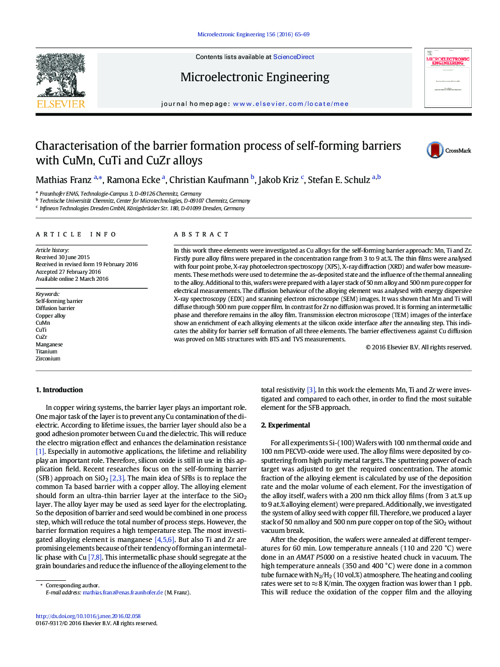 Characterisation of the barrier formation process of self-forming barriers with CuMn, CuTi and CuZr alloys