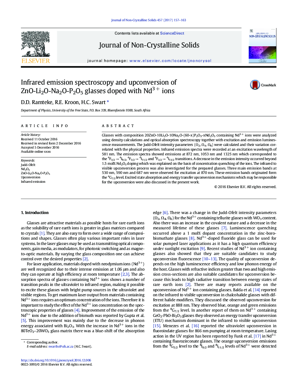 Infrared emission spectroscopy and upconversion of ZnO-Li2O-Na2O-P2O5 glasses doped with Nd3Â + ions