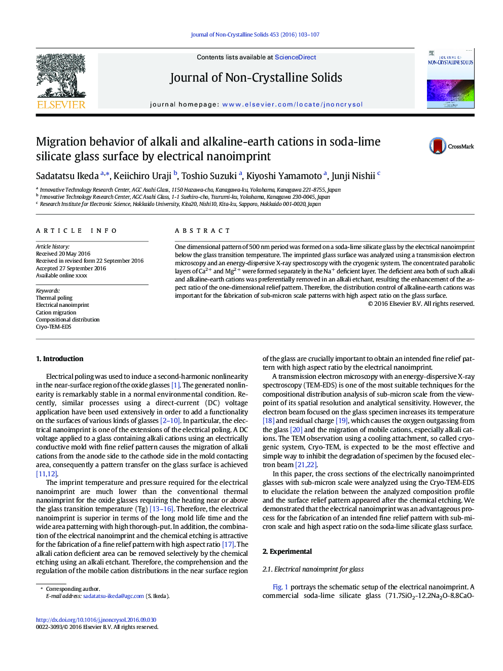 Migration behavior of alkali and alkaline-earth cations in soda-lime silicate glass surface by electrical nanoimprint