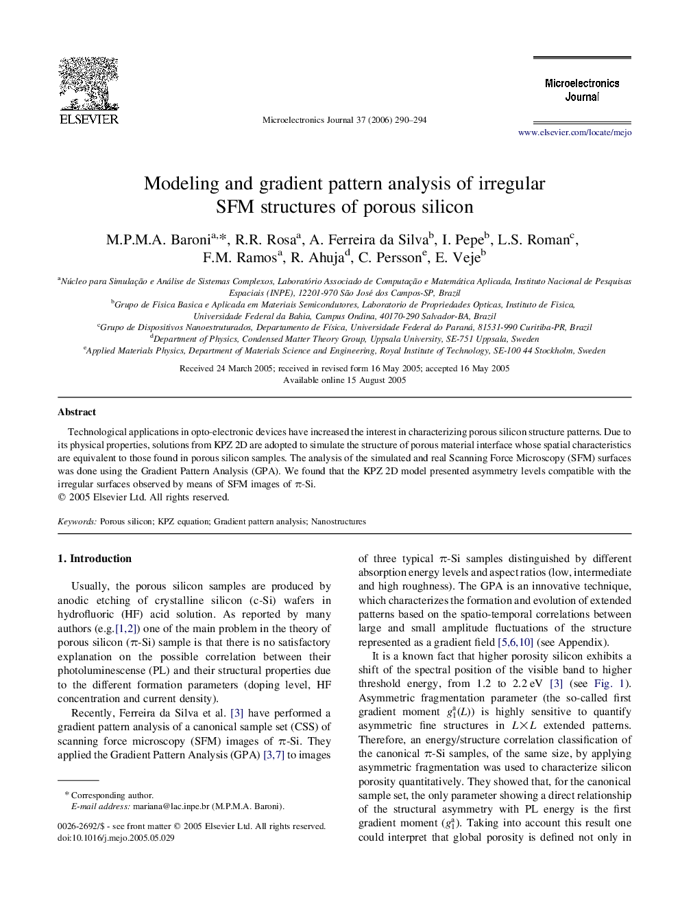 Modeling and gradient pattern analysis of irregular SFM structures of porous silicon