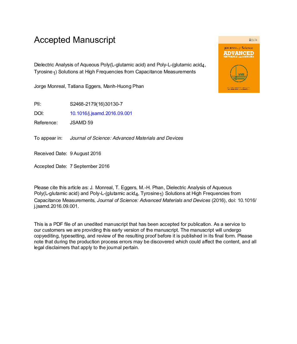 Dielectric analysis of aqueous poly(l-glutamic acid) and poly-l-(glutamic acid4, Tyrosine1) solutions at high frequencies from capacitance measurements