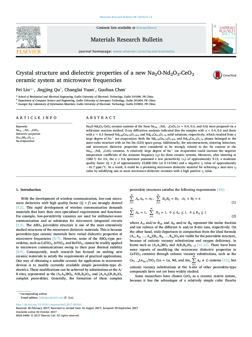 Crystal structure and dielectric properties of a new Na2O-Nd2O3-CeO2 ceramic system at microwave frequencies