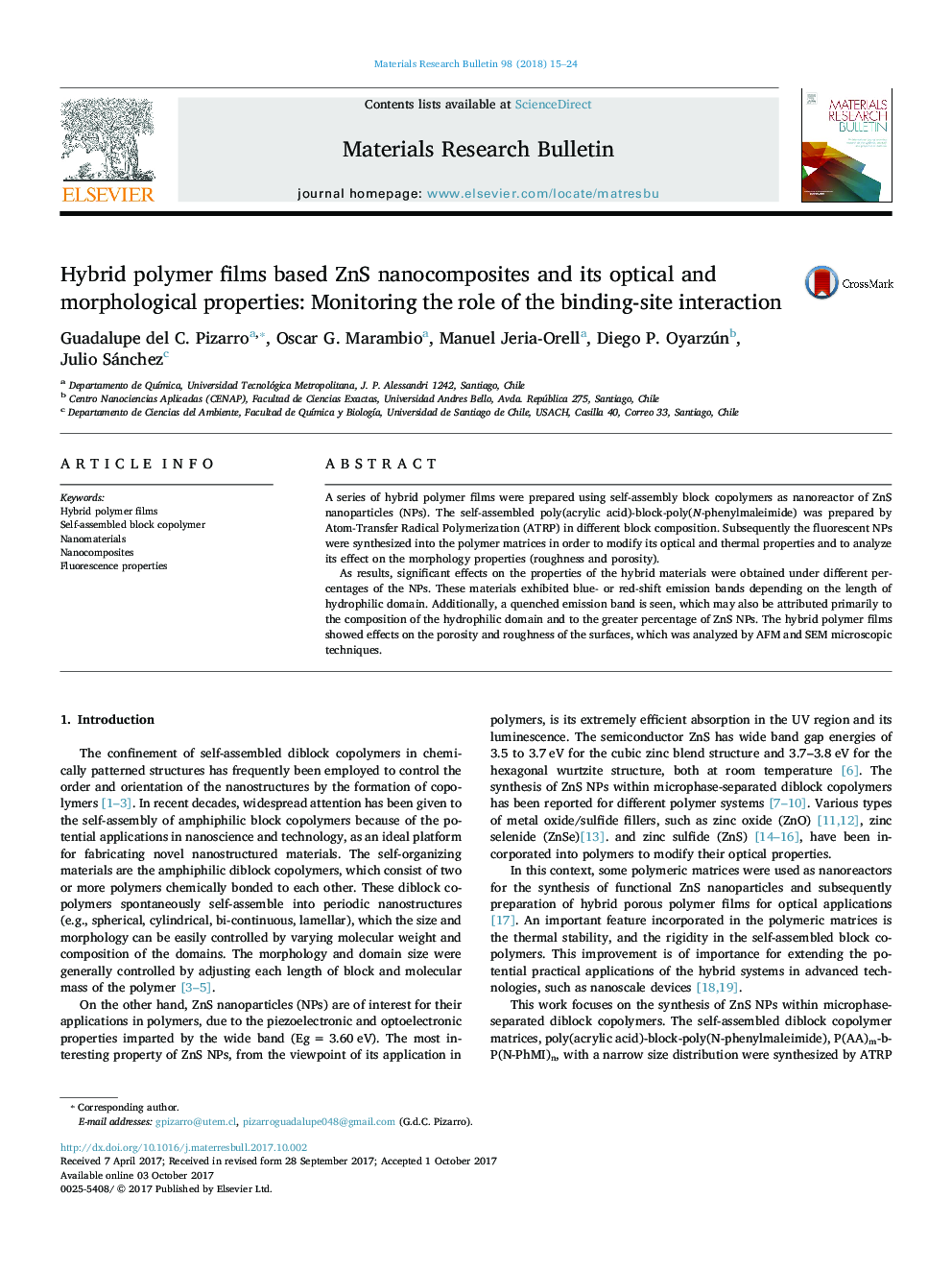 Hybrid polymer films based ZnS nanocomposites and its optical and morphological properties: Monitoring the role of the binding-site interaction