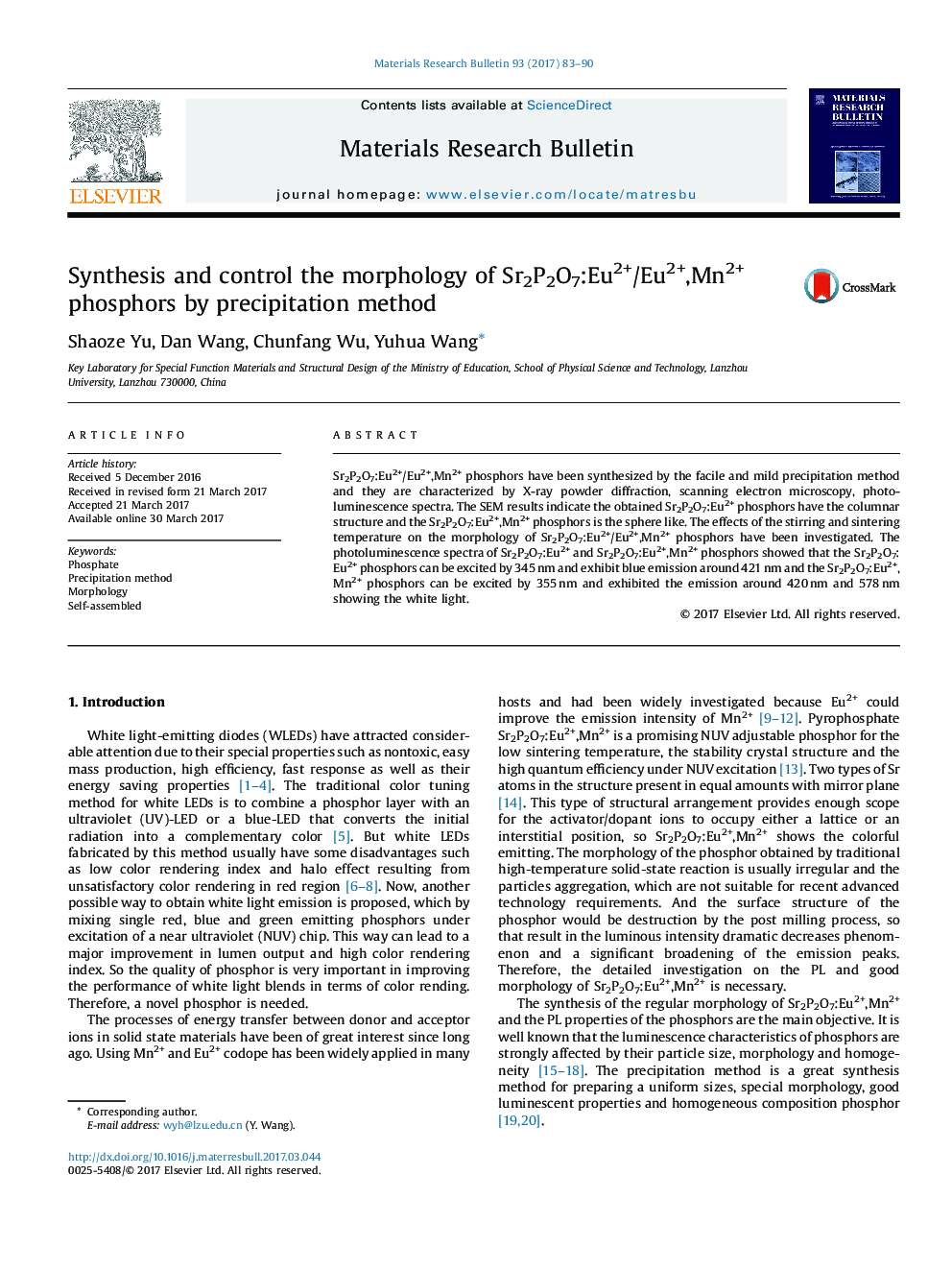 Synthesis and control the morphology of Sr2P2O7:Eu2+/Eu2+,Mn2+ phosphors by precipitation method