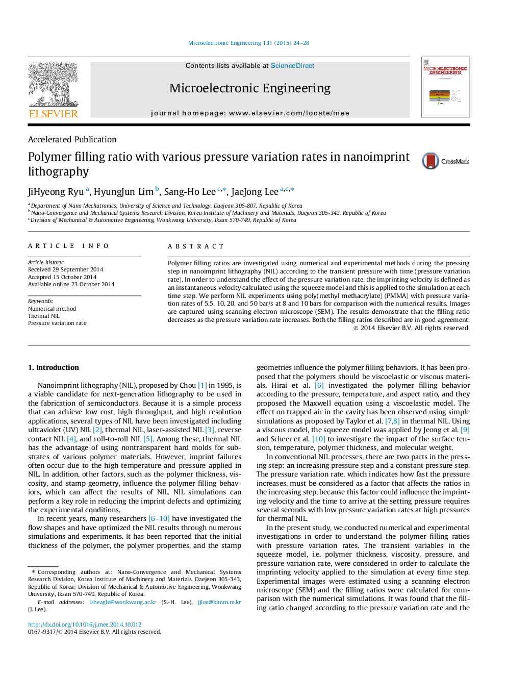 Polymer filling ratio with various pressure variation rates in nanoimprint lithography