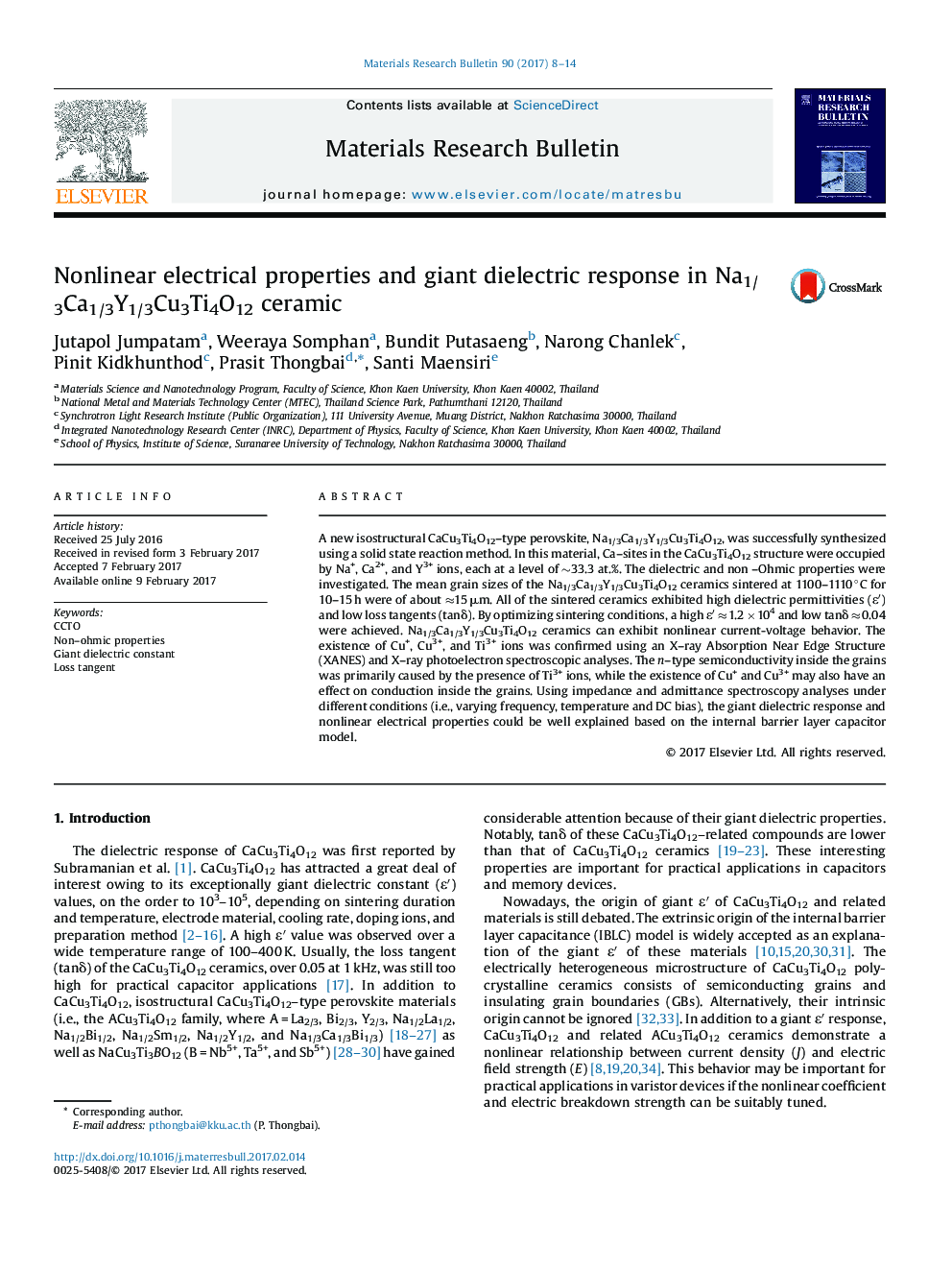 Nonlinear electrical properties and giant dielectric response in Na1/3Ca1/3Y1/3Cu3Ti4O12 ceramic