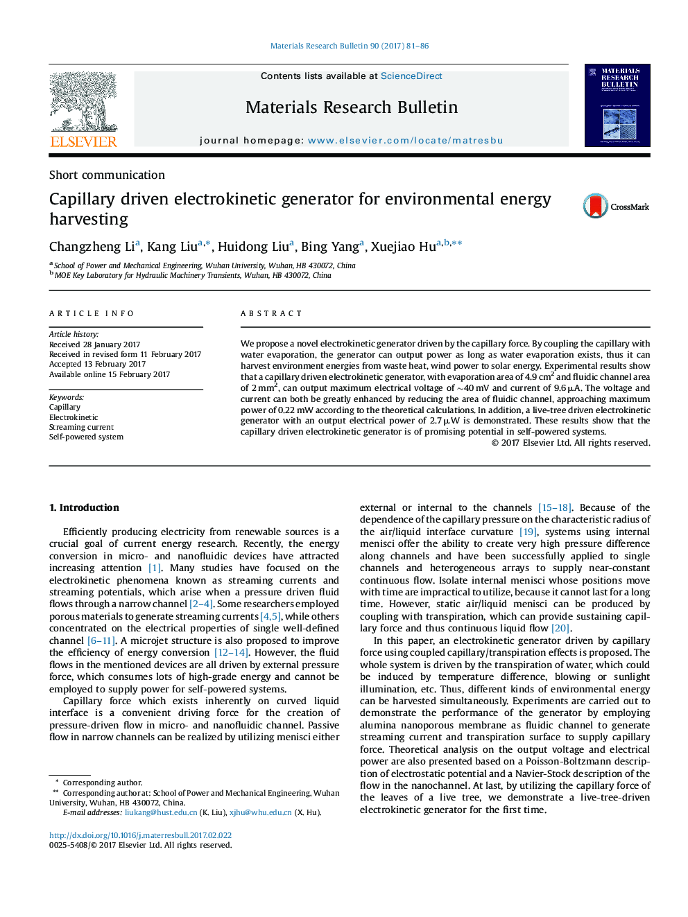 Capillary driven electrokinetic generator for environmental energy harvesting