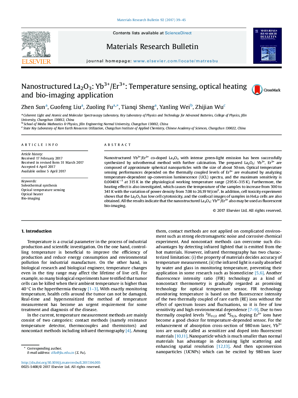 Nanostructured La2O3: Yb3+/Er3+: Temperature sensing, optical heating and bio-imaging application