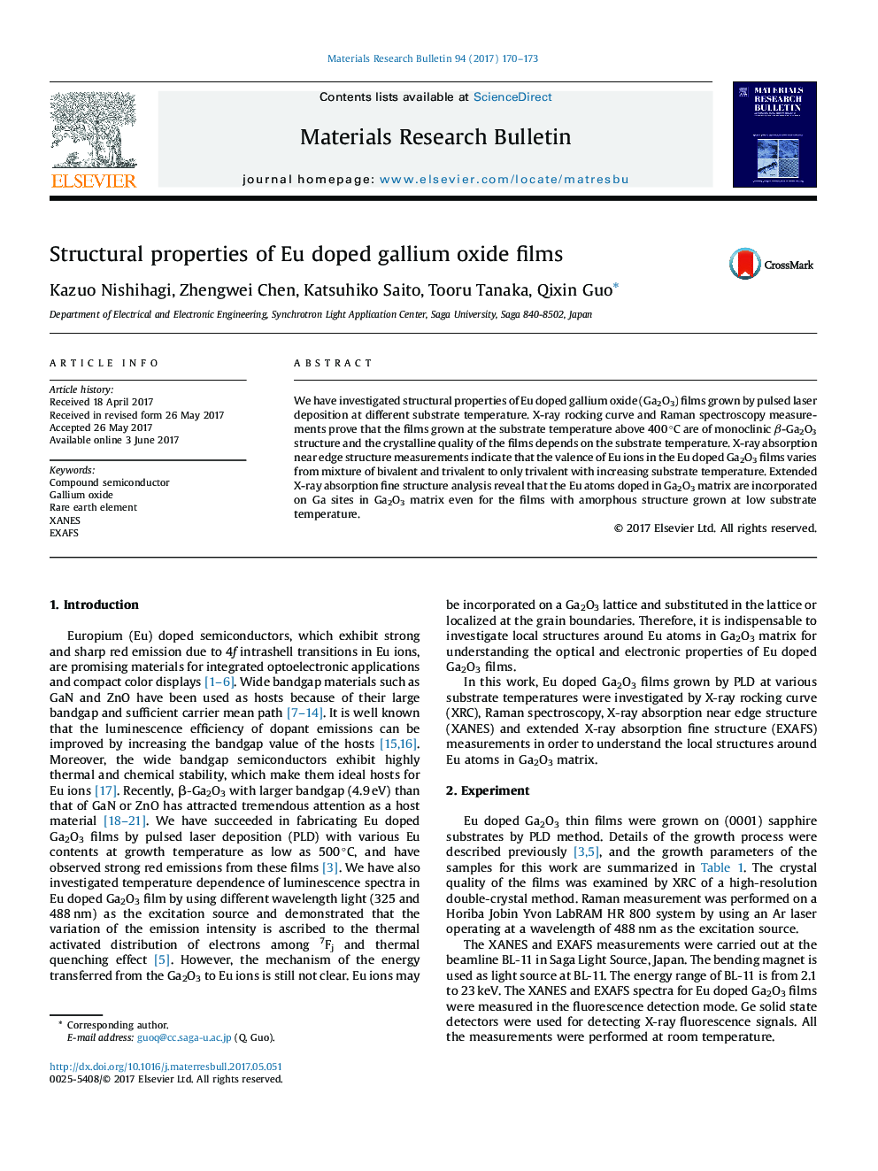 عکس صفحه اول مقاله: Structural properties of Eu doped gallium oxide films Structural properties of Eu doped gallium oxide films