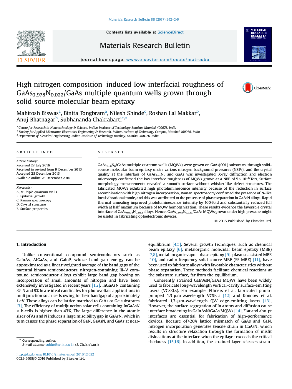 High nitrogen composition-induced low interfacial roughness of GaAs0.978N0.022/GaAs multiple quantum wells grown through solid-source molecular beam epitaxy