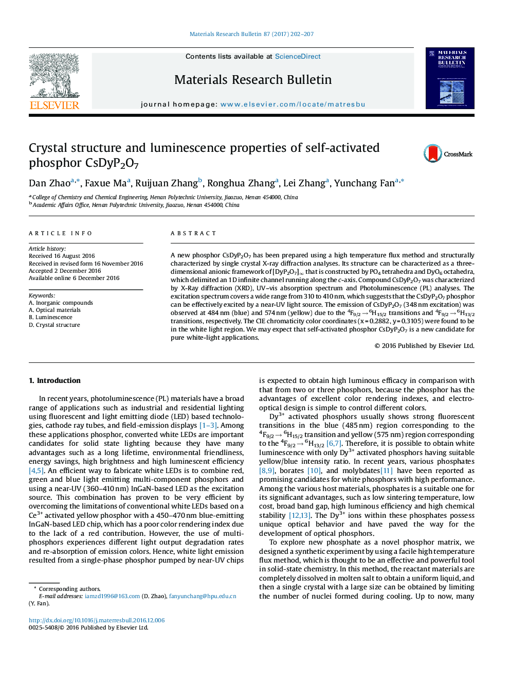 Crystal structure and luminescence properties of self-activated phosphor CsDyP2O7