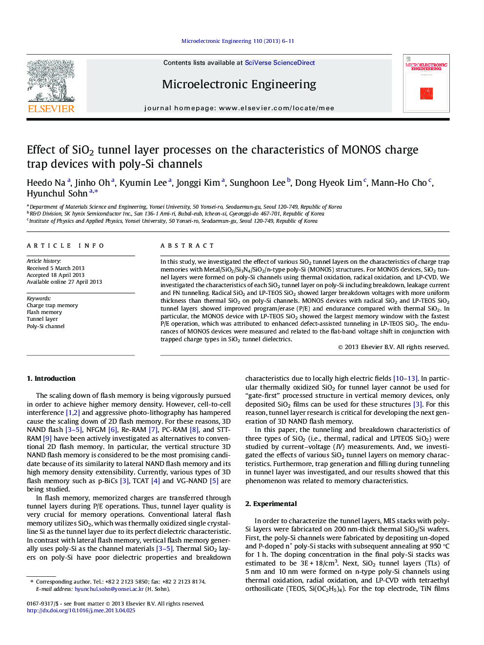 Effect of SiO2 tunnel layer processes on the characteristics of MONOS charge trap devices with poly-Si channels