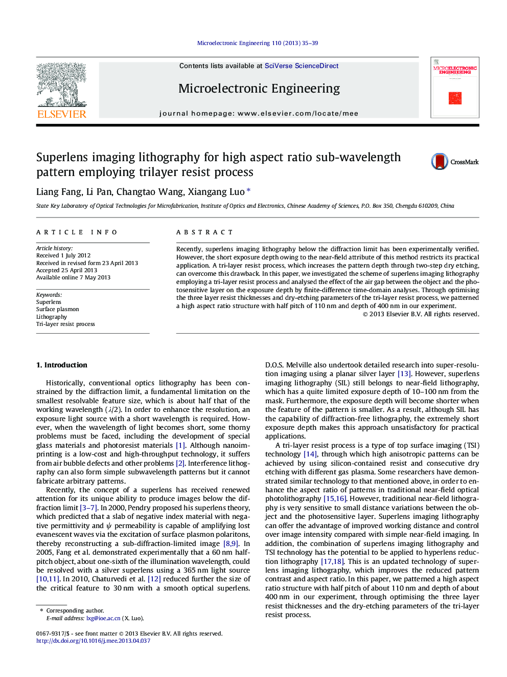 Superlens imaging lithography for high aspect ratio sub-wavelength pattern employing trilayer resist process