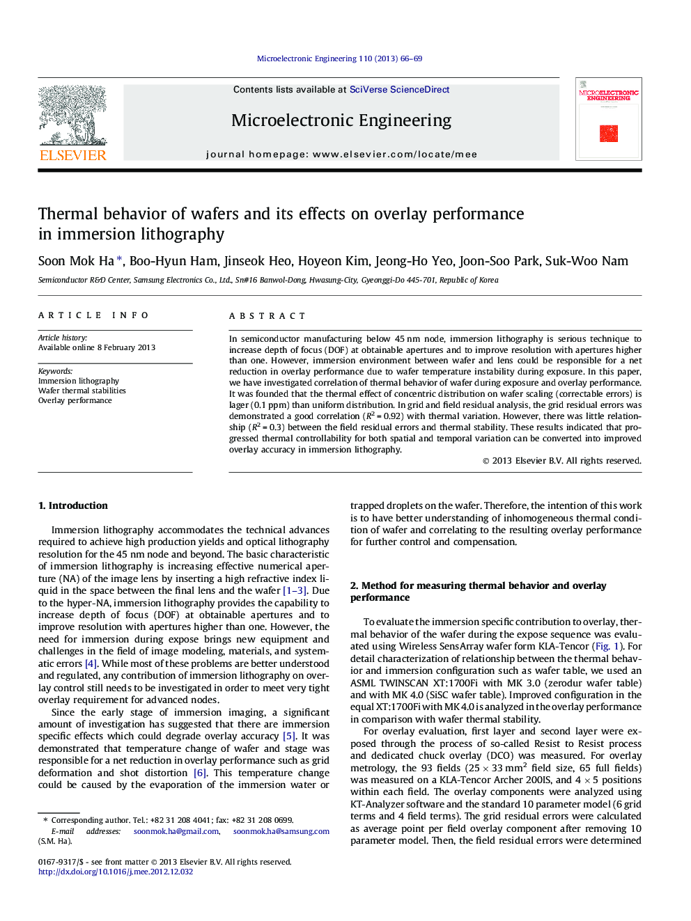 عکس صفحه اول مقاله: Thermal behavior of wafers and its effects on overlay performance in immersion lithography Thermal behavior of wafers and its effects on overlay performance in immersion lithography