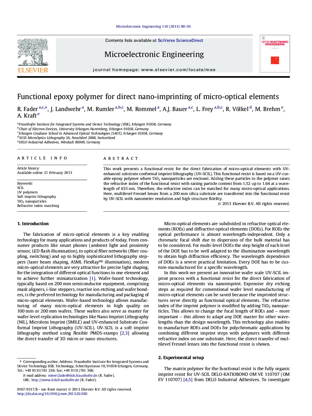 Functional epoxy polymer for direct nano-imprinting of micro-optical elements