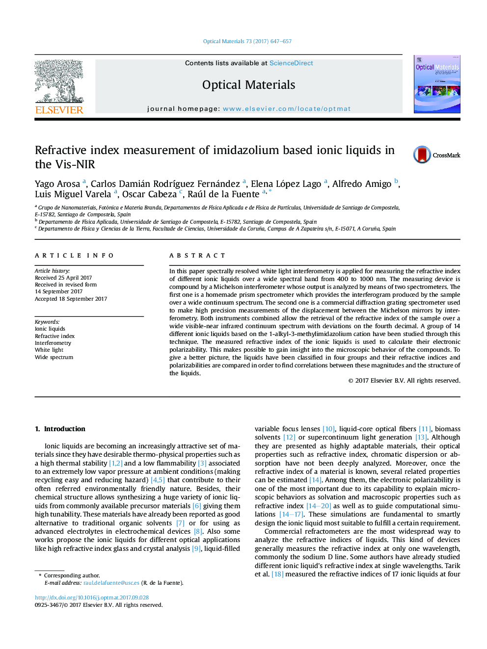 Refractive index measurement of imidazolium based ionic liquids in the Vis-NIR