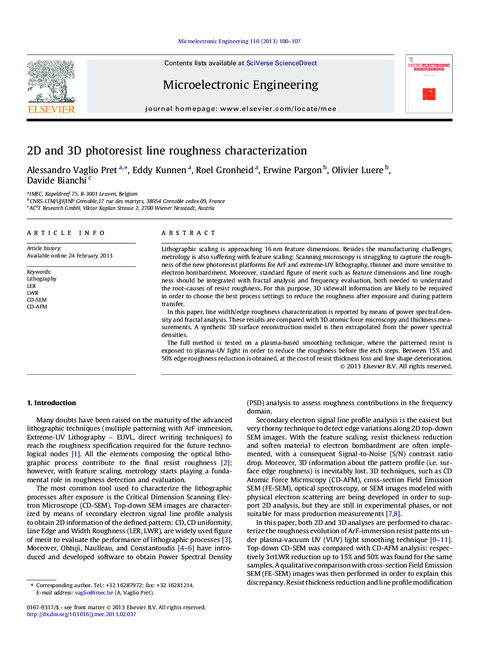 2D and 3D photoresist line roughness characterization