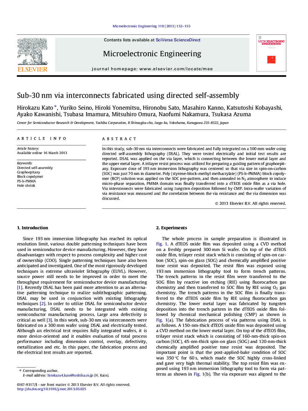 Sub-30 nm via interconnects fabricated using directed self-assembly