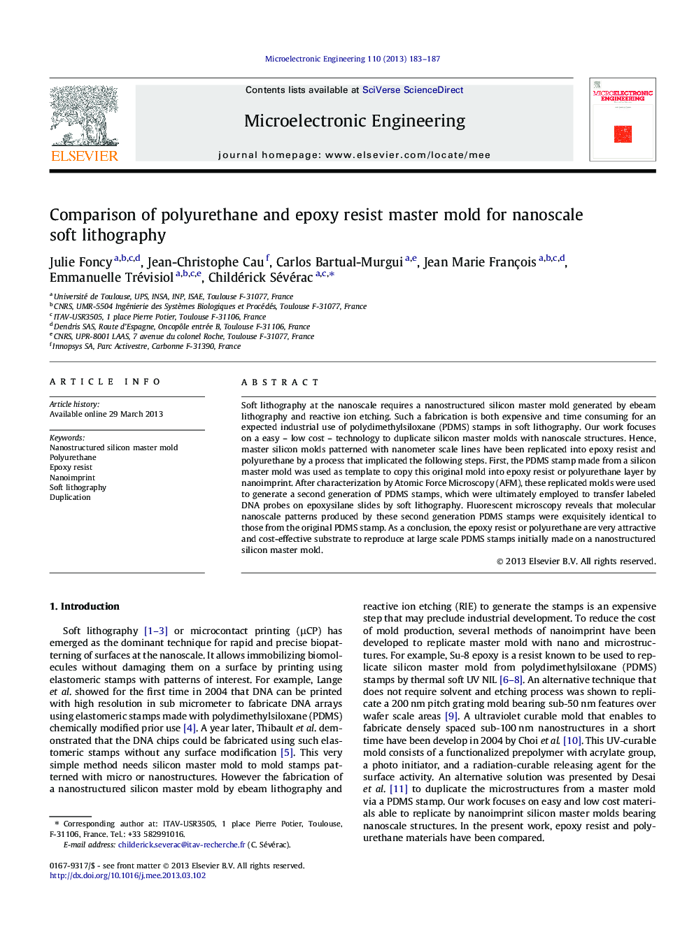 Comparison of polyurethane and epoxy resist master mold for nanoscale soft lithography