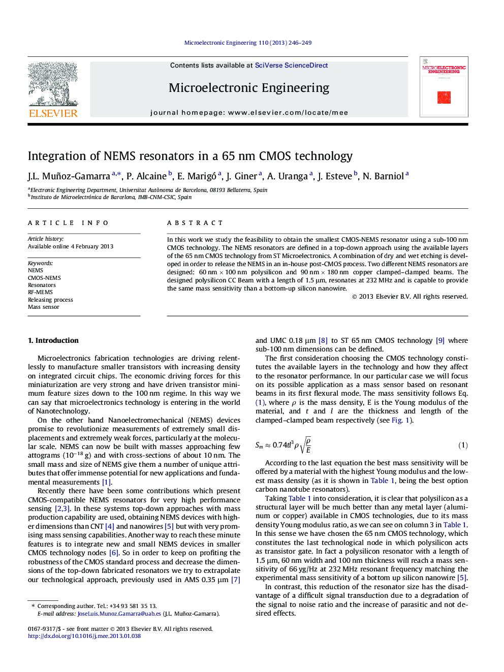 Integration of NEMS resonators in a 65 nm CMOS technology