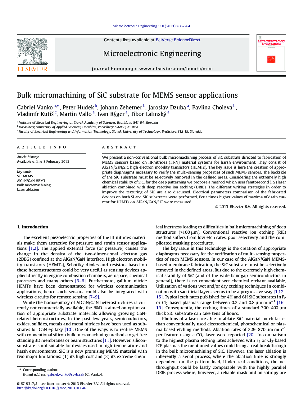 Bulk micromachining of SiC substrate for MEMS sensor applications