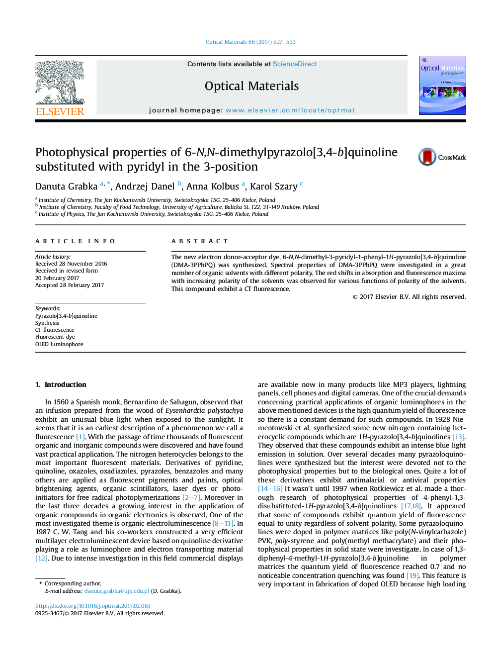 Photophysical properties of 6-N,N-dimethylpyrazolo[3,4-b]quinoline substituted with pyridyl in the 3-position