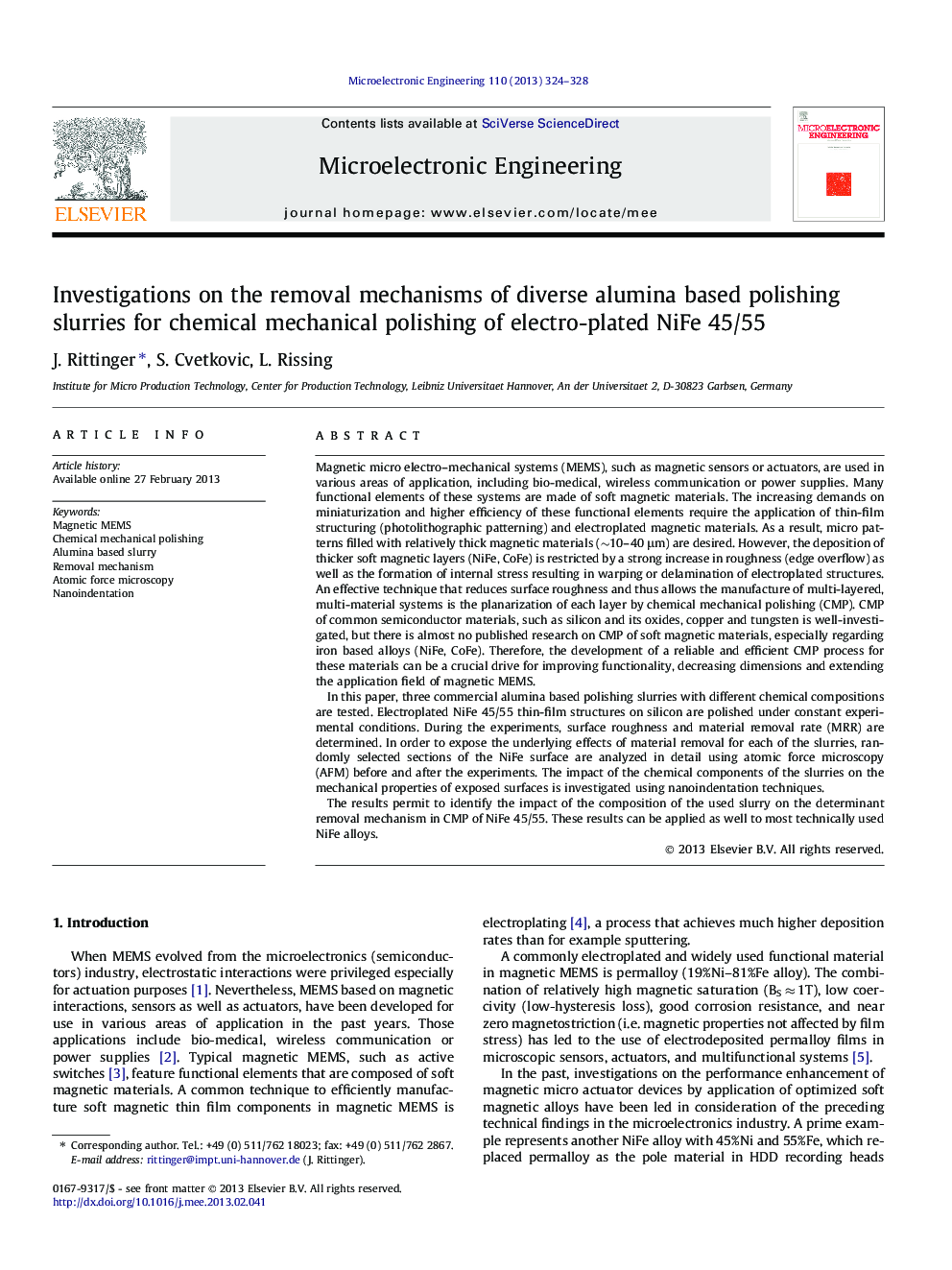 Investigations on the removal mechanisms of diverse alumina based polishing slurries for chemical mechanical polishing of electro-plated NiFe 45/55