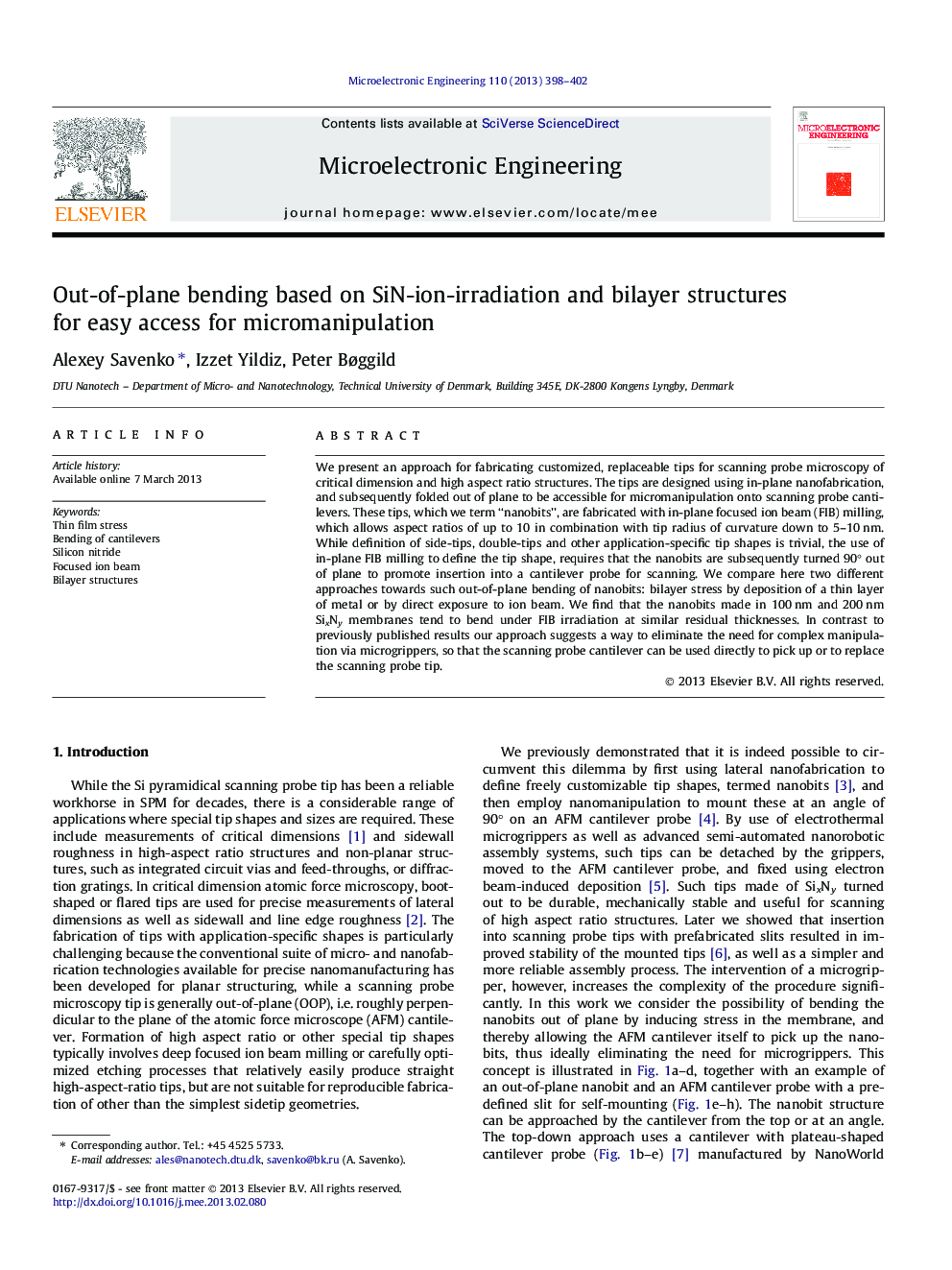 Out-of-plane bending based on SiN-ion-irradiation and bilayer structures for easy access for micromanipulation