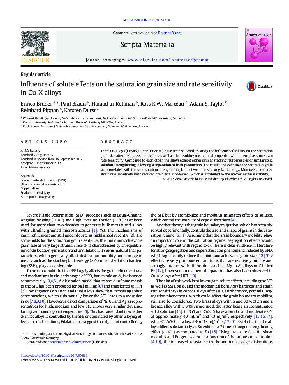 Influence of solute effects on the saturation grain size and rate sensitivity in Cu-X alloys