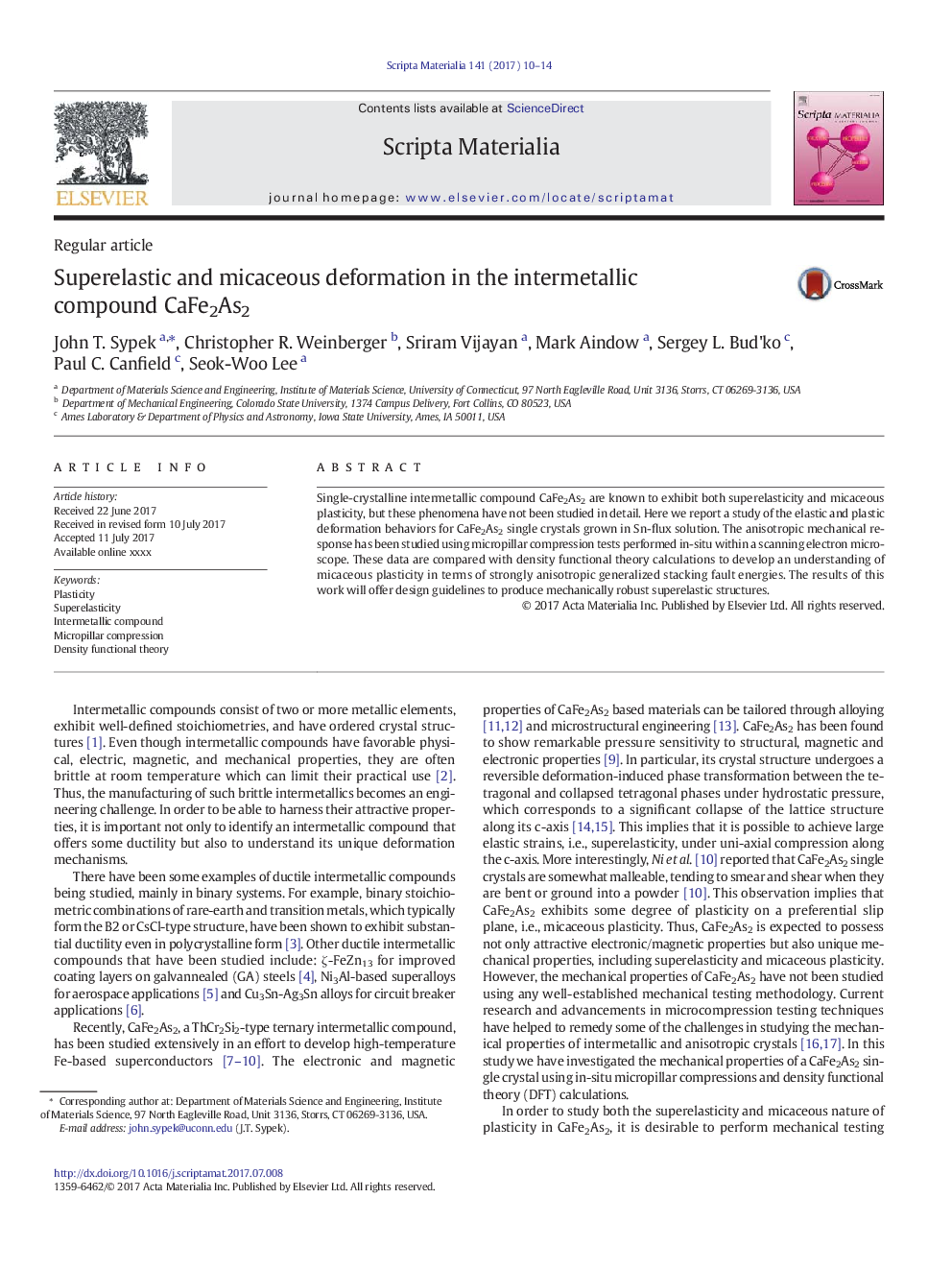 Superelastic and micaceous deformation in the intermetallic compound CaFe2As2