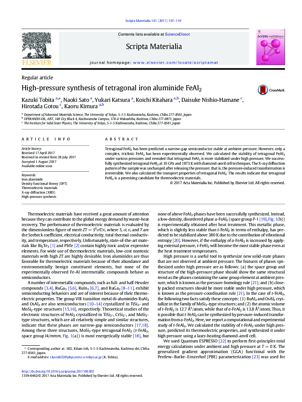 High-pressure synthesis of tetragonal iron aluminide FeAl2