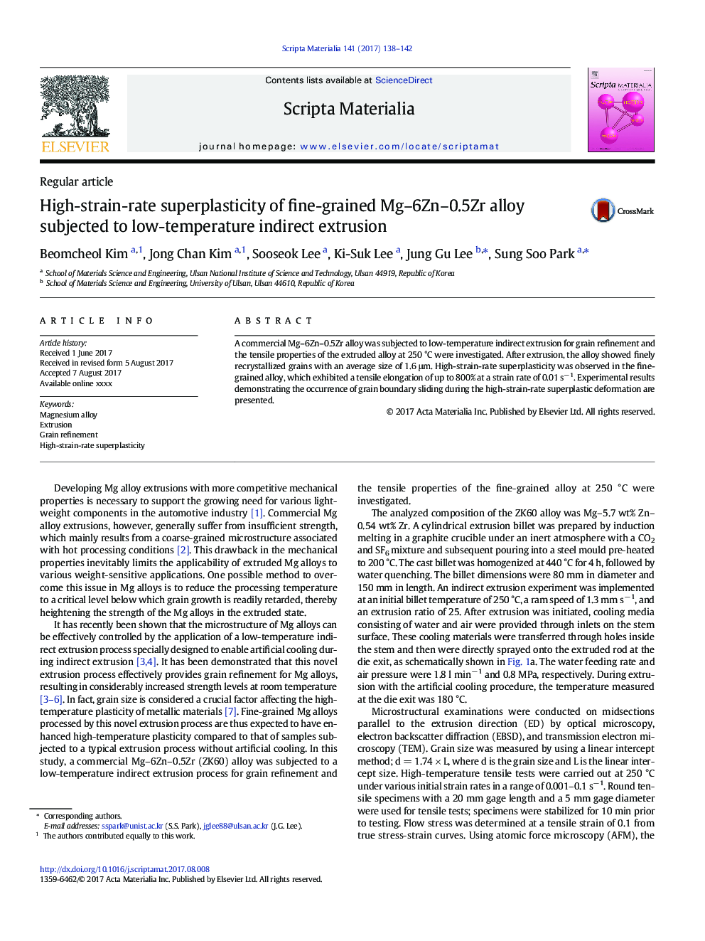 High-strain-rate superplasticity of fine-grained Mg-6Zn-0.5Zr alloy subjected to low-temperature indirect extrusion