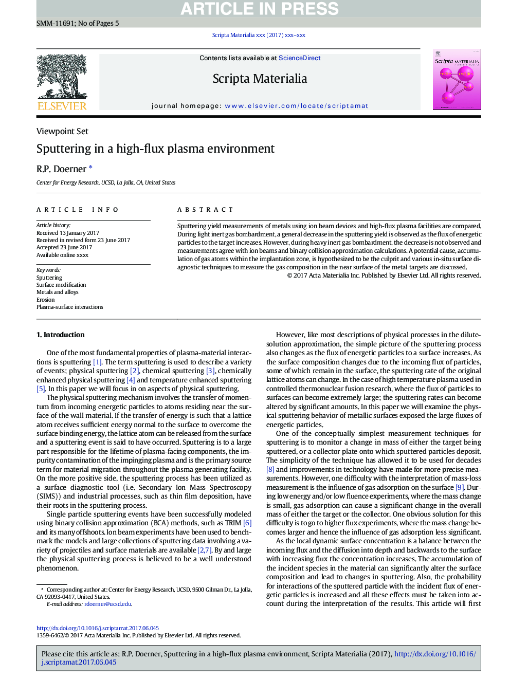 Sputtering in a high-flux plasma environment