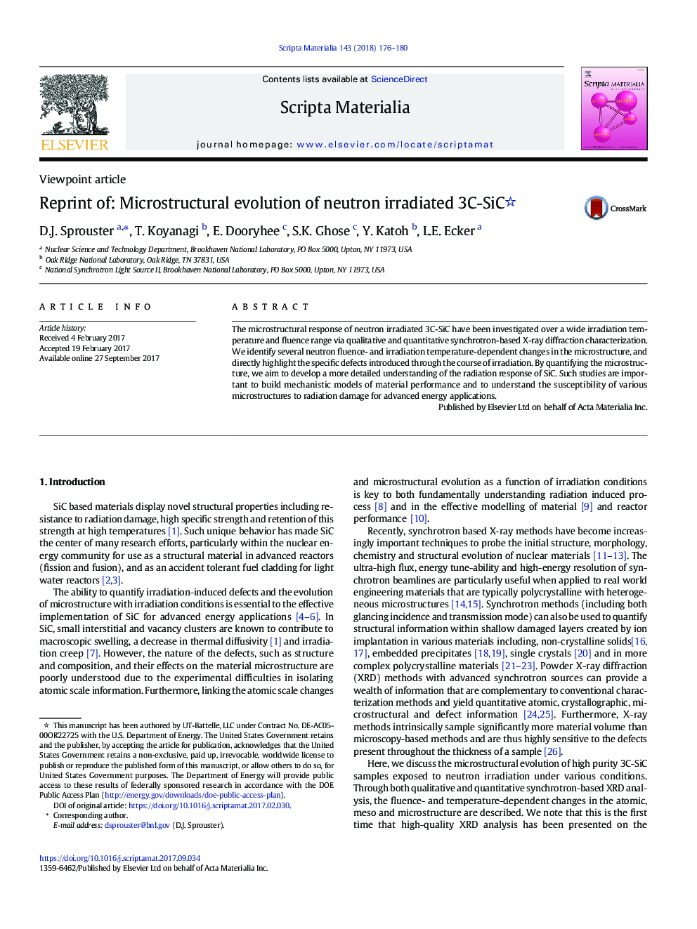 Reprint of: Microstructural evolution of neutron irradiated 3C-SiC