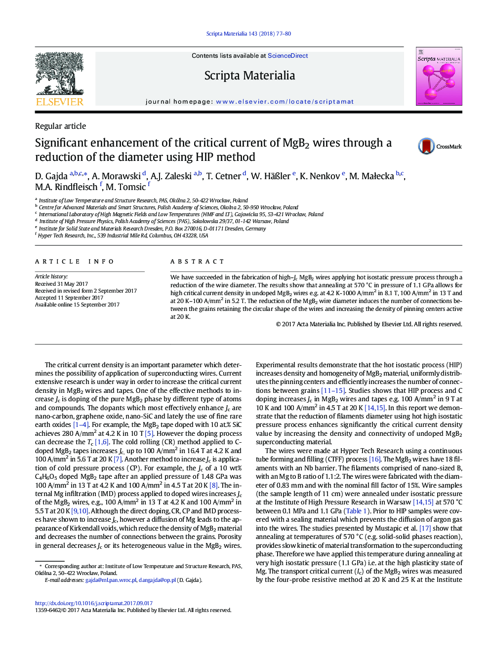 Significant enhancement of the critical current of MgB2 wires through a reduction of the diameter using HIP method