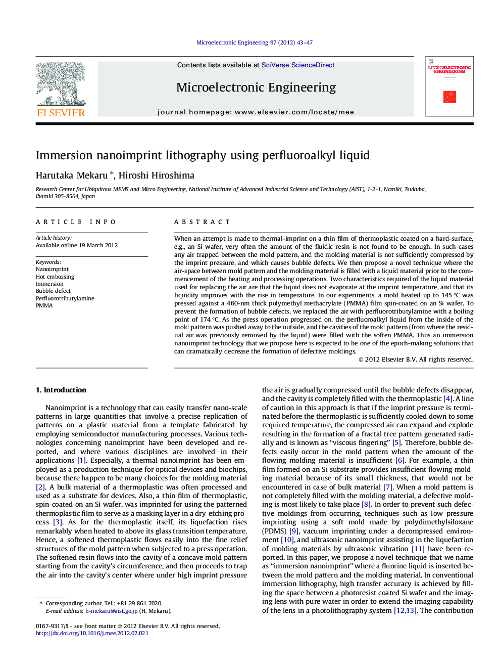 Immersion nanoimprint lithography using perfluoroalkyl liquid