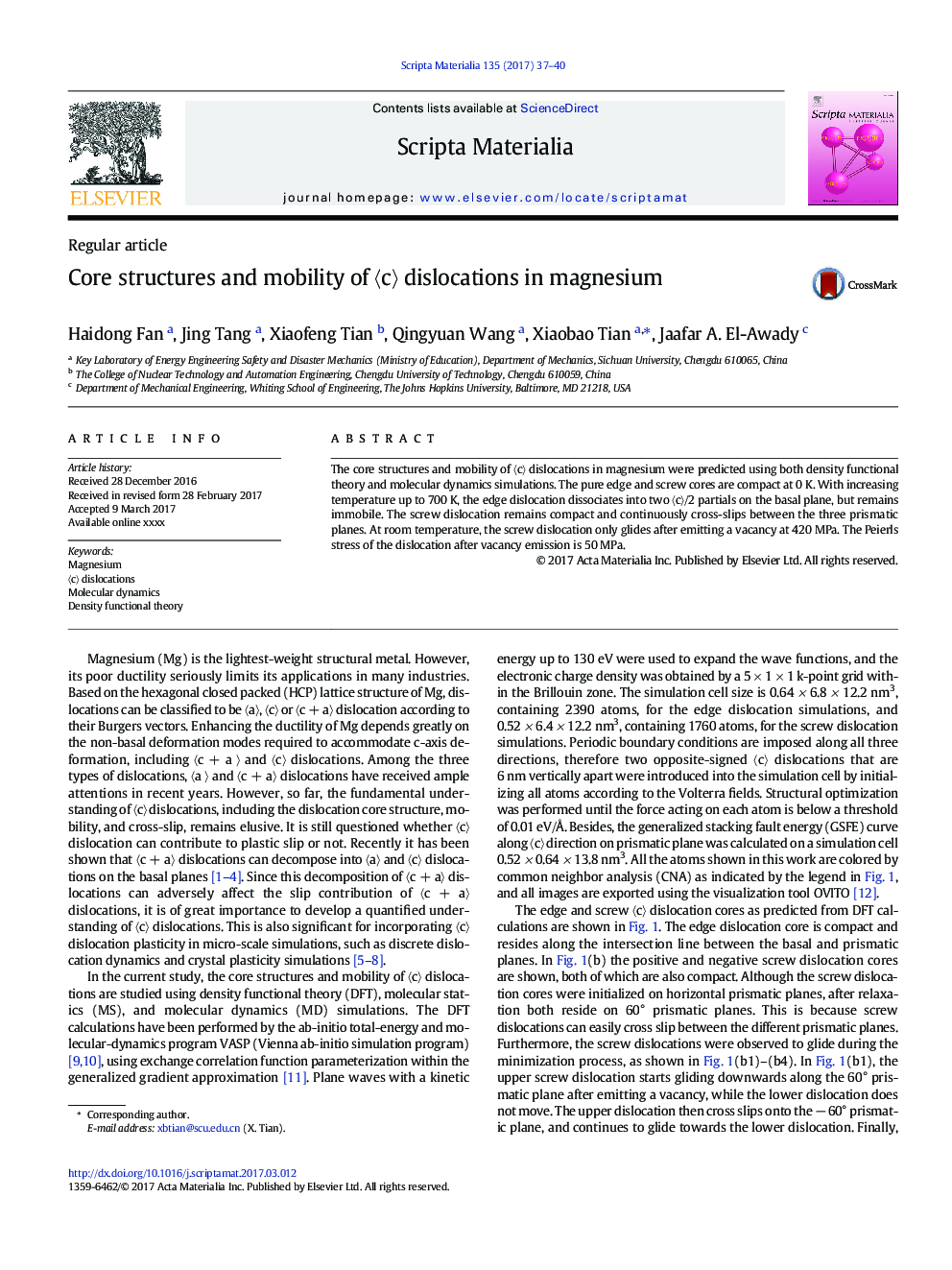 Core structures and mobility of â¨câ© dislocations in magnesium