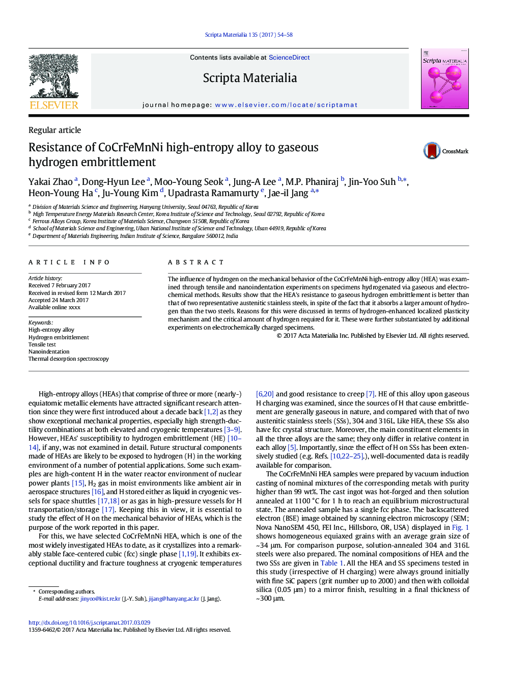 Resistance of CoCrFeMnNi high-entropy alloy to gaseous hydrogen embrittlement