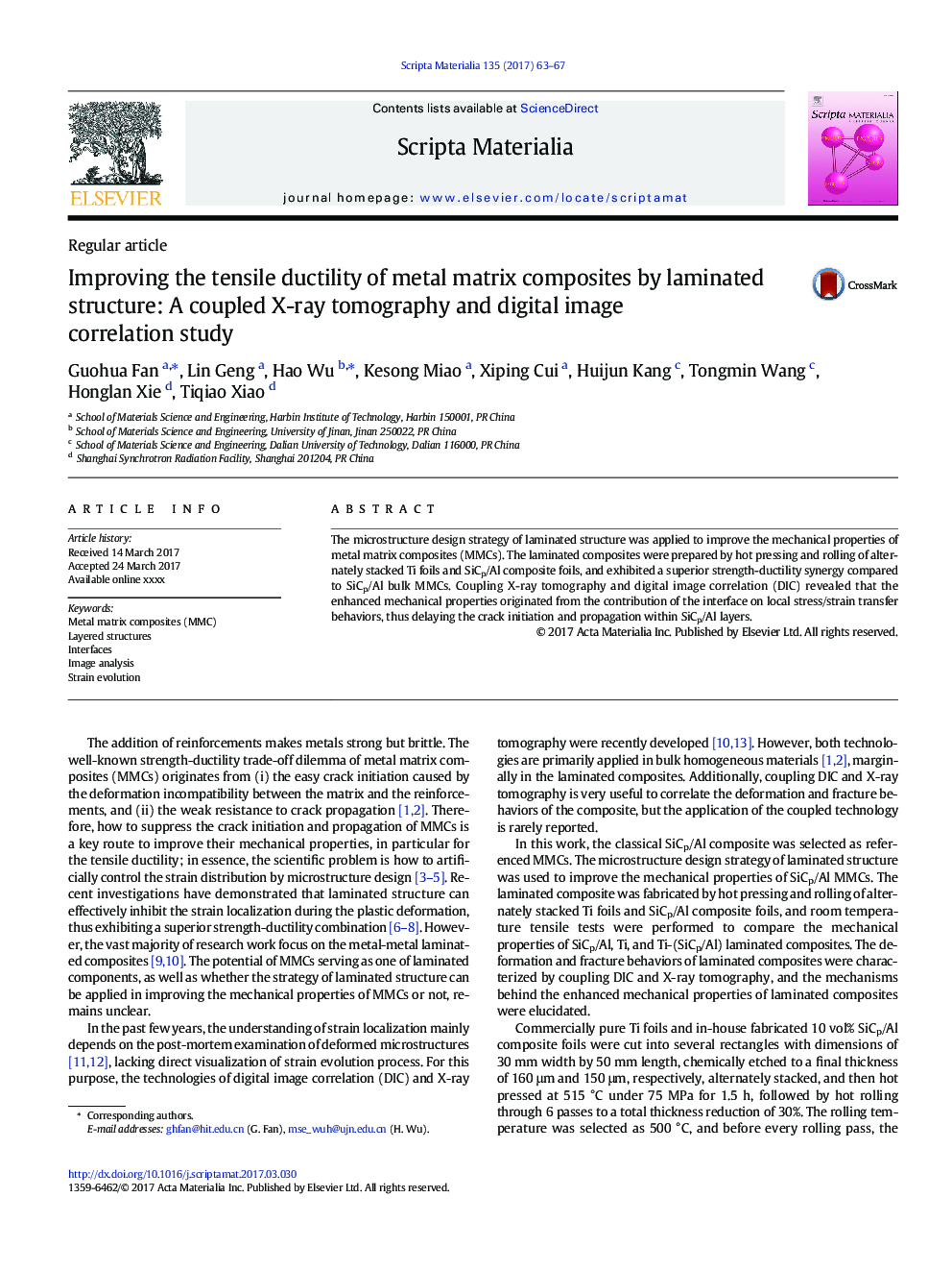 Improving the tensile ductility of metal matrix composites by laminated structure: A coupled X-ray tomography and digital image correlation study