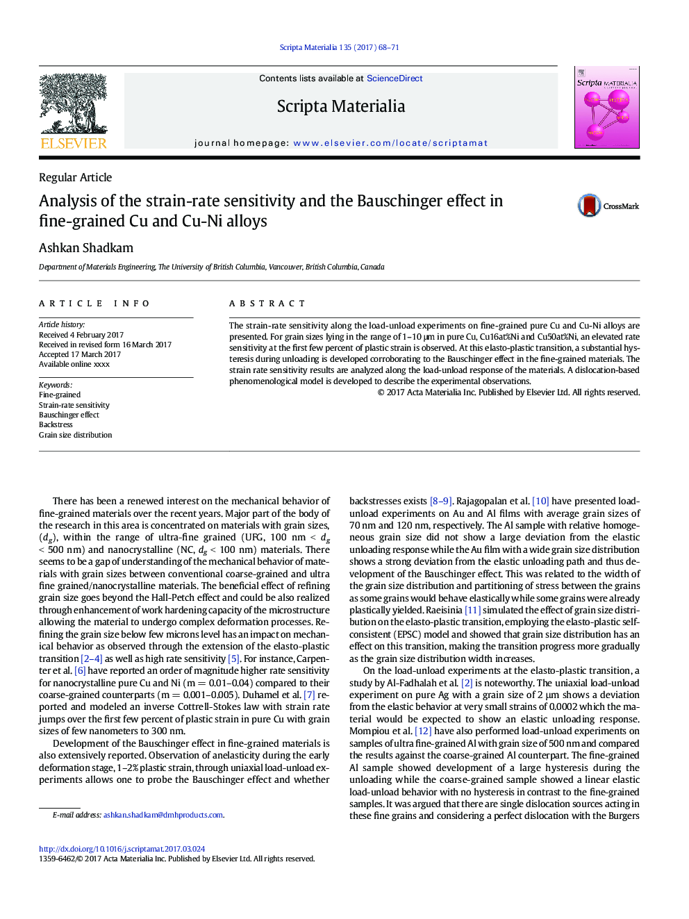 Analysis of the strain-rate sensitivity and the Bauschinger effect in fine-grained Cu and Cu-Ni alloys