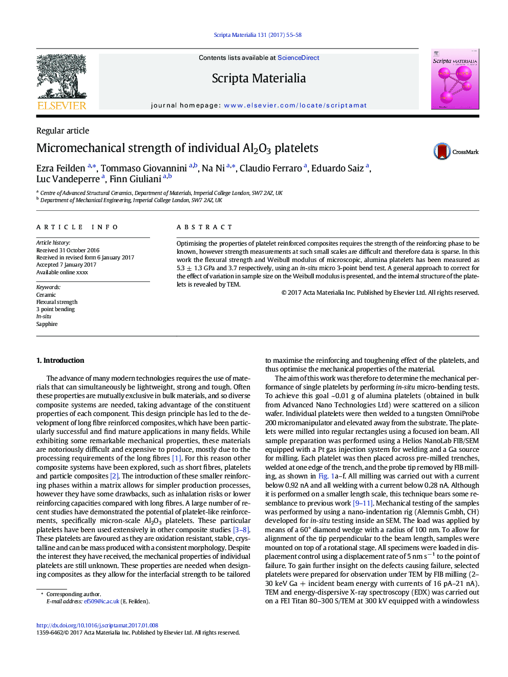 Micromechanical strength of individual Al2O3 platelets