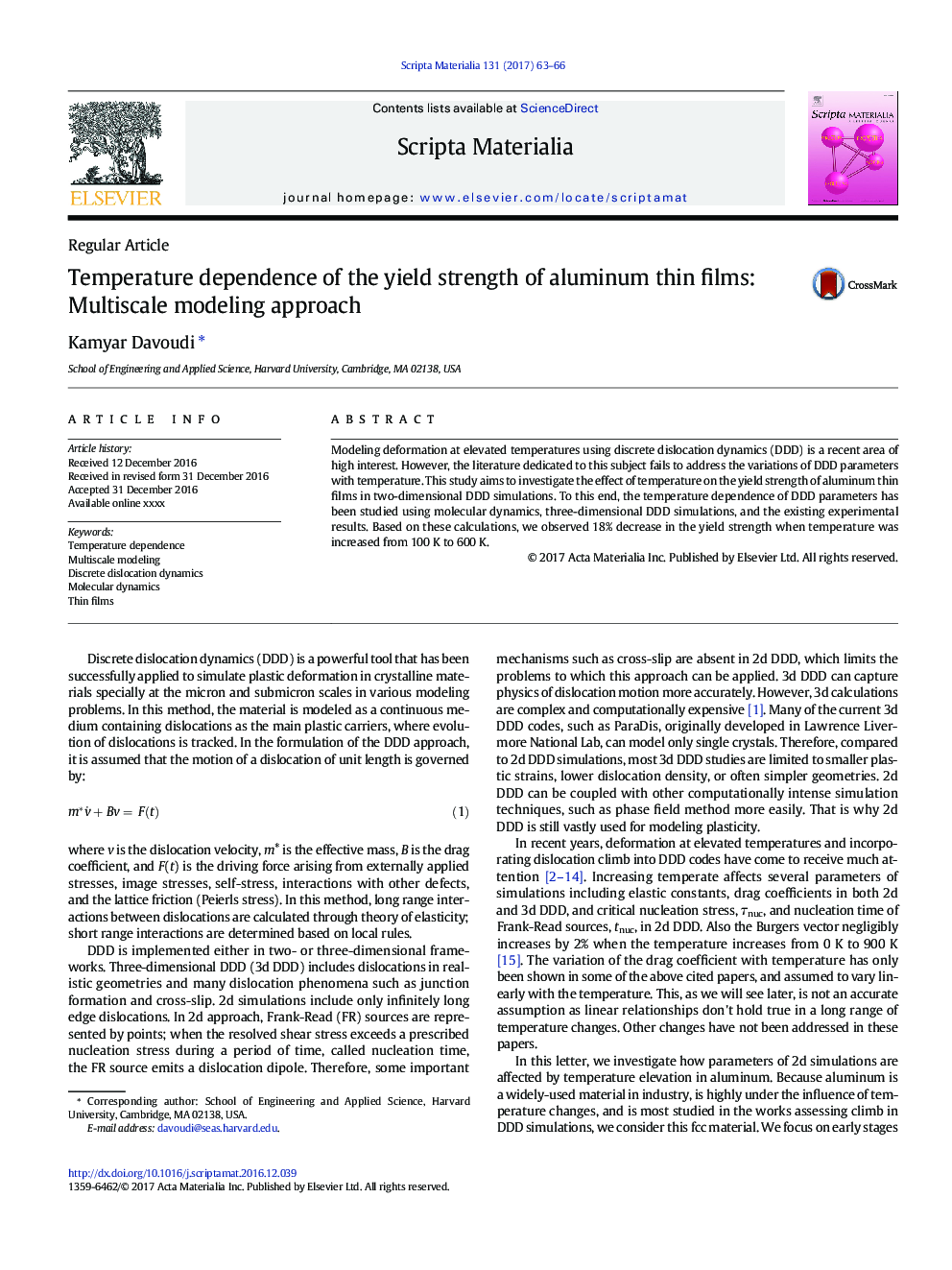 Temperature dependence of the yield strength of aluminum thin films: Multiscale modeling approach