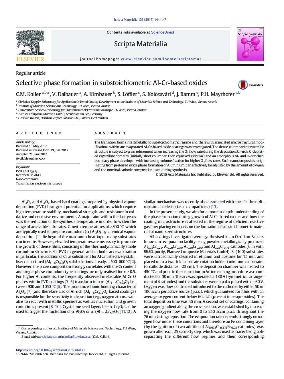 Selective phase formation in substoichiometric Al-Cr-based oxides