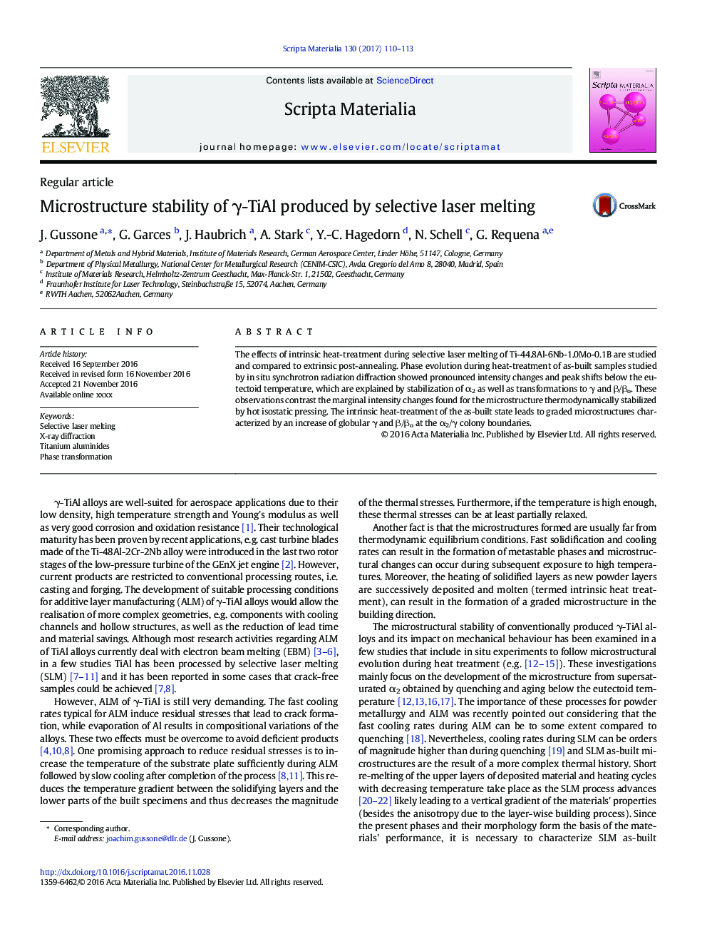 Microstructure stability of Î³-TiAl produced by selective laser melting