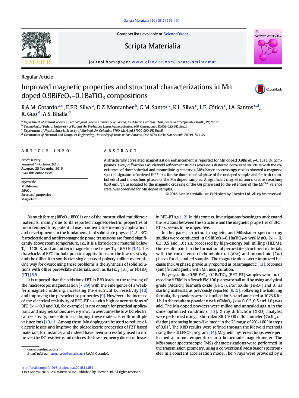 Improved magnetic properties and structural characterizations in Mn doped 0.9BiFeO3-0.1BaTiO3 compositions