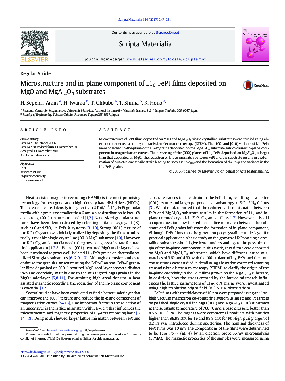 Microstructure and in-plane component of L10-FePt films deposited on MgO and MgAl2O4 substrates