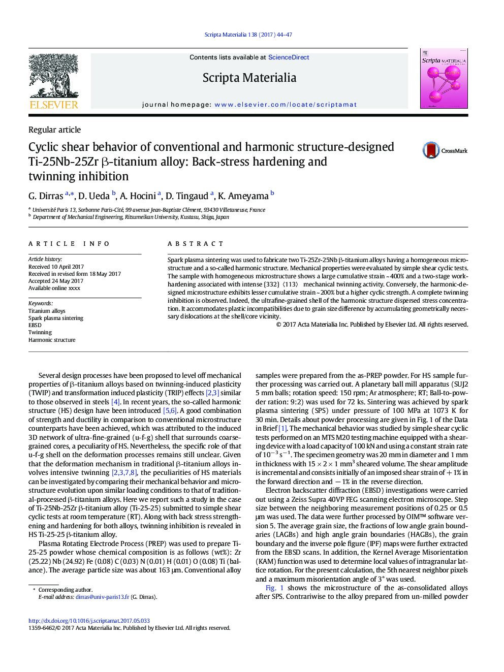 Cyclic shear behavior of conventional and harmonic structure-designed Ti-25Nb-25Zr Î²-titanium alloy: Back-stress hardening and twinning inhibition